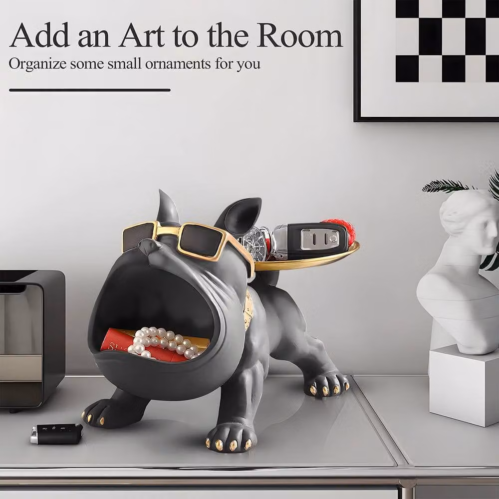 Huhote Black Resin French Bulldog Statue Sculpture for Home or Office Decor – 4