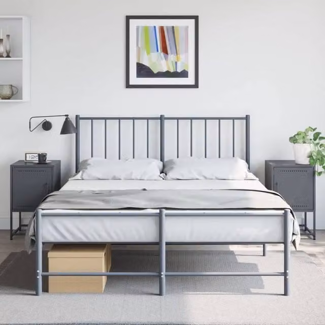 Berkfield Home Set of 2 Durable Metal Bedside Cabinets in Anthracite Grey, W/D/H: 36 x 39 x 60.5 cm