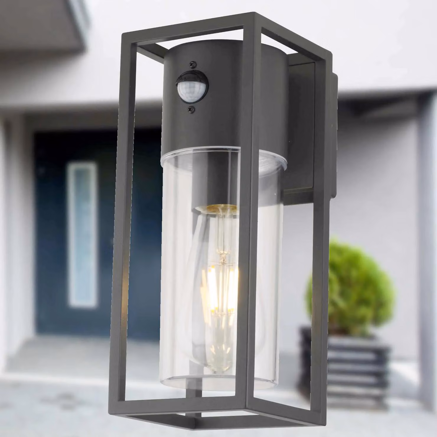 First Choice Lighting Hale Set of 2 Black Motion Sensor Outdoor Wall Lights with Timer and LED Metal and Glass Construction – 5