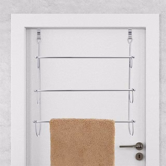 Nordara Chrome 3-Tier Over Door Towel Rail Bathroom Storage in Silver