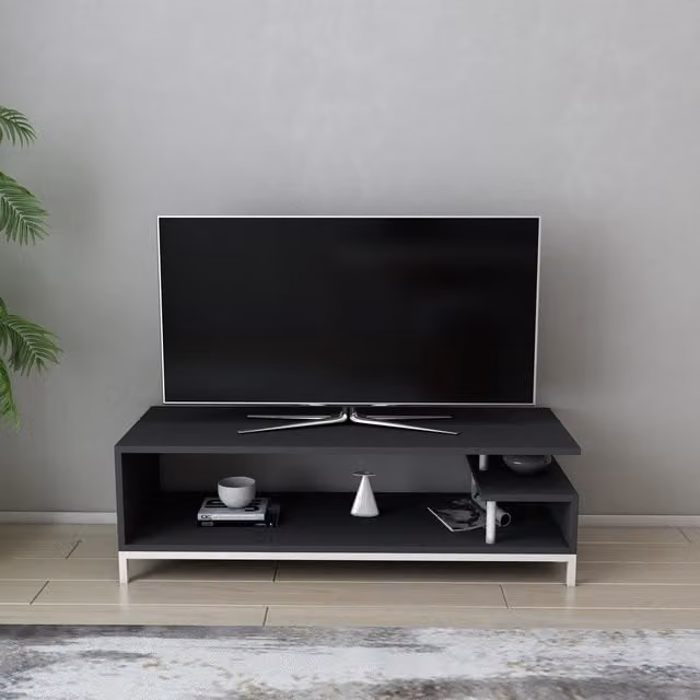 Decorotika Reilly Modern TV Unit in White and Anthracite, Width: 120 cm
