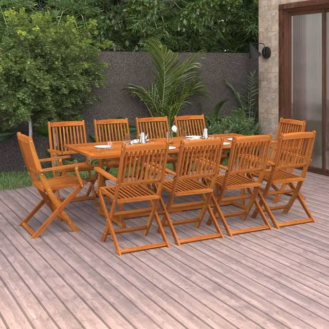 Berkfield Home 11 Piece Garden Dining Set in Brown Solid Acacia Wood – 1