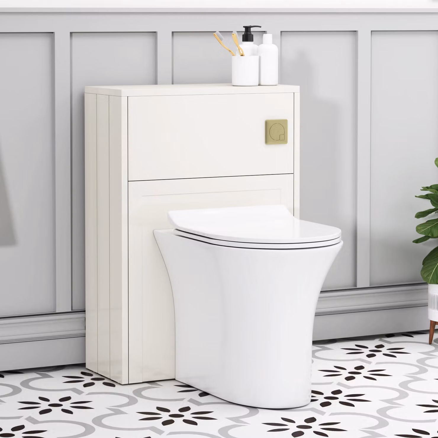 Royal Bathrooms Elmore 550mm Classic White Back to Wall WC Unit with Breeze Rimless Ceramic Toilet Pan, Slim Soft Close Seat and Cistern