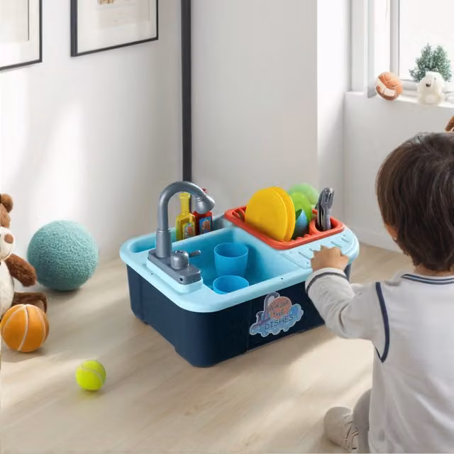 Kidkid Kids Role Play Electric Kitchen Sink Toy Set in Dark Blue