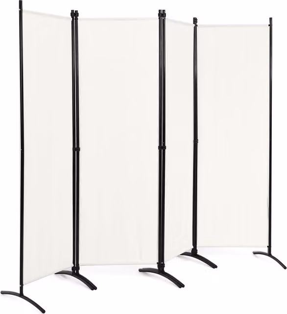 COSTWAY 4 Panel Folding Room Divider in White with Polyester Fabric and Metal Frame