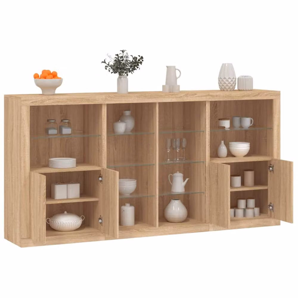 Berkfield Home Modern Sideboard with Integrated LED Lights in Sonoma Oak, W/D/H: 202 x 37 x 100 cm – 2