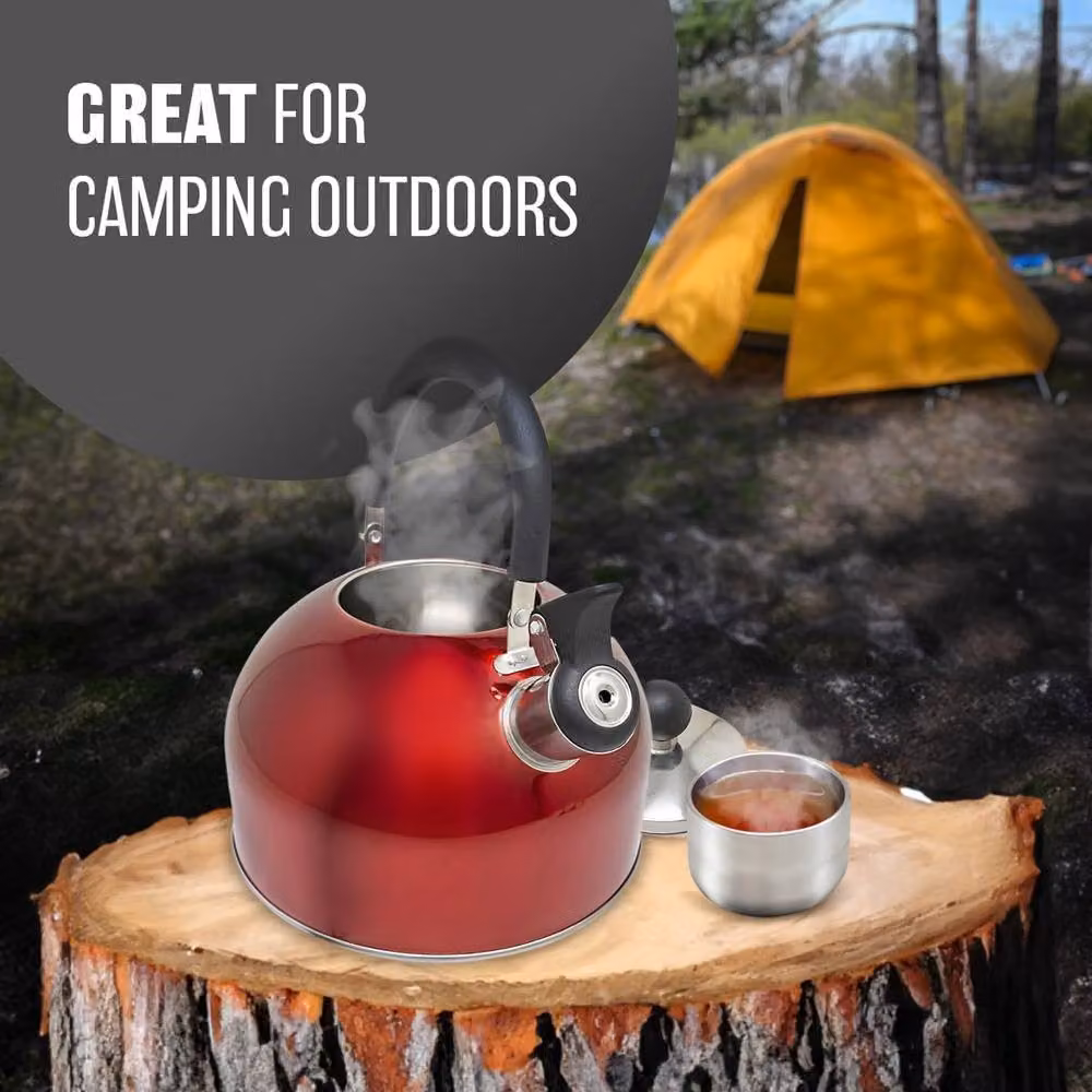 BARGAINS-GALORE Red Stainless Steel Lightweight Whistling Camping Kettle, 2.5 l – 5