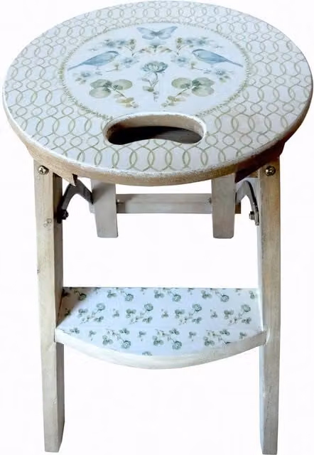 ALLCHIC Handmade White Wooden Stool with Shabby Chic Floral Bird Print Design