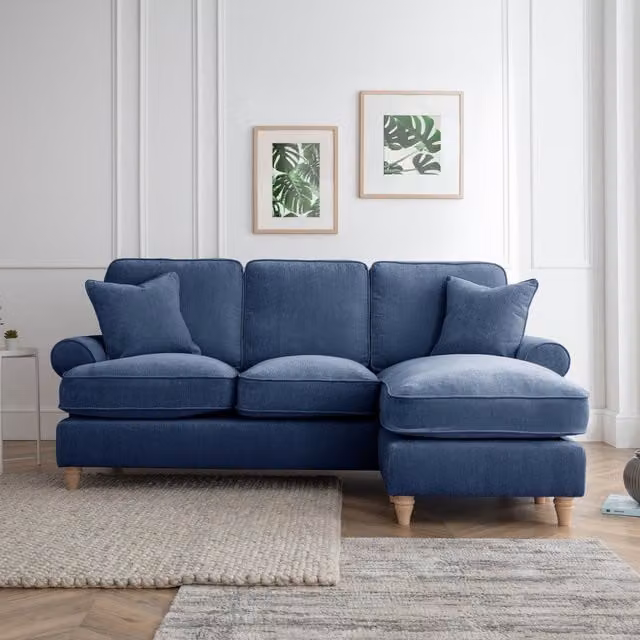 The Great Sofa Company Ezra Right Hand Velvet Chaise Sofa in Navy Blue