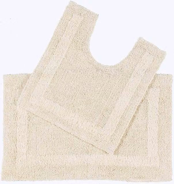 Homescapes Luxury 2 Piece Reversible Cotton Bath Mat and Pedestal Mat Set in Cream