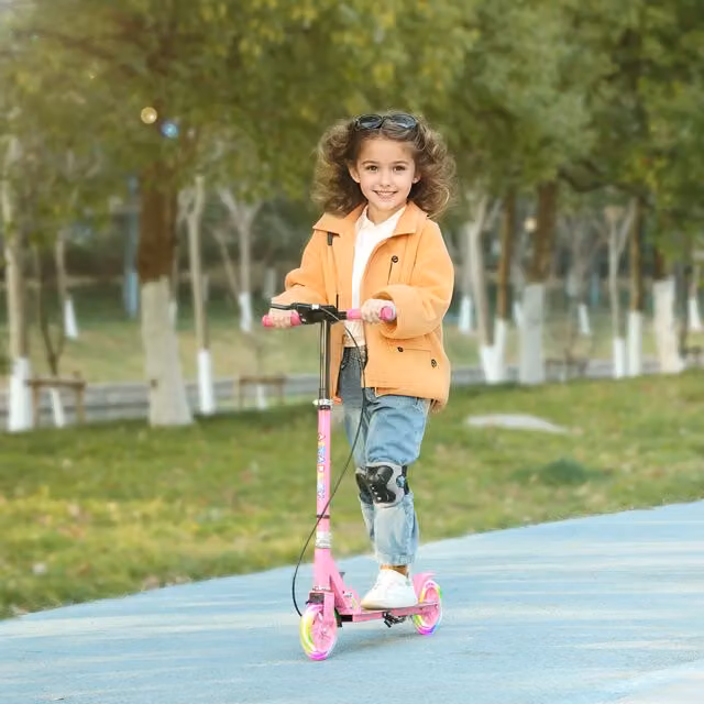 AIYAPLAY Kids Scooter with Adjustable Handle and Light Up Wheels in Pink