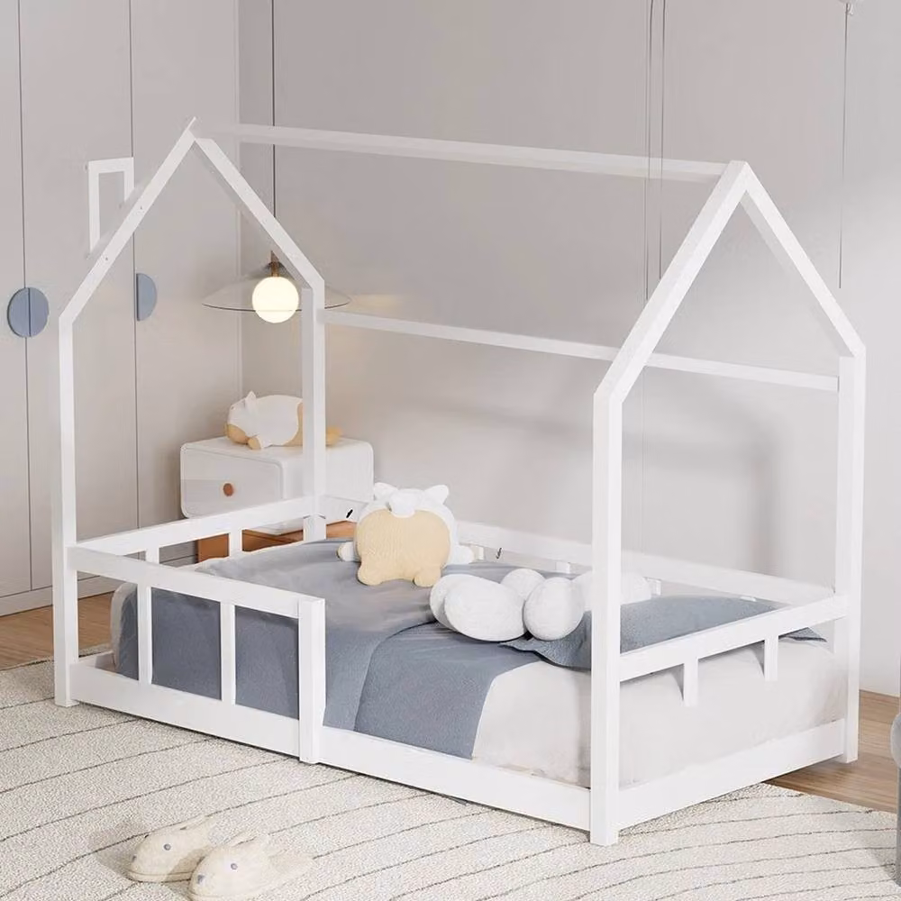 FORGEVIO White Pine Wood Single House Bed Frame for Children and Babies, W/D/H: 120 x 60 cm – 2