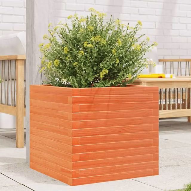 Berkfield Home Wooden Garden Planter Tub in Brown, W: 50 cm, D: 50 cm, H: 45.5 cm