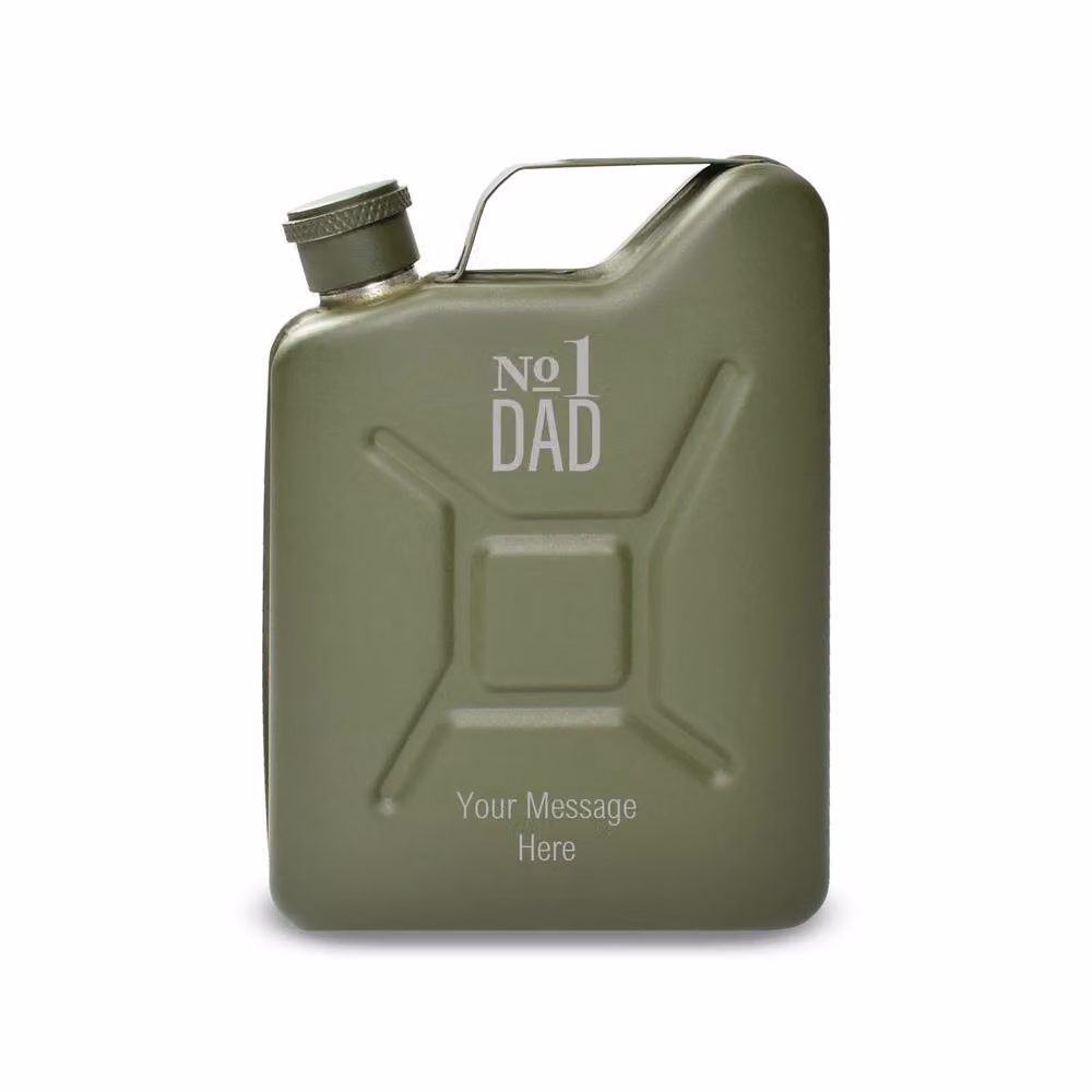 Uniqueful Personalised Engraved Green Jerry Can Hip Flask No.1 Dad Design, 100ml – 2