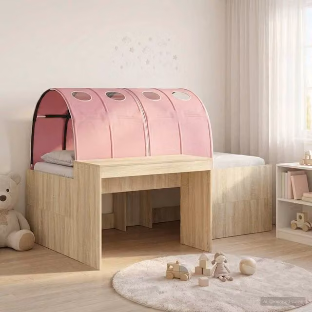 Berkfield Home Kids High Bed Frame with Desk and Drawers, Sonoma Oak and Pink – 1
