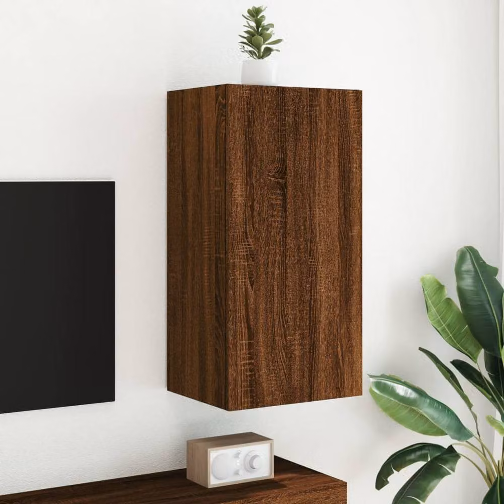 Berkfield Home Modern Wall Mounted TV Cabinet with Integrated LED Lights in Brown Oak, W/D/H: 40.5 x 35 x 80 cm – 3