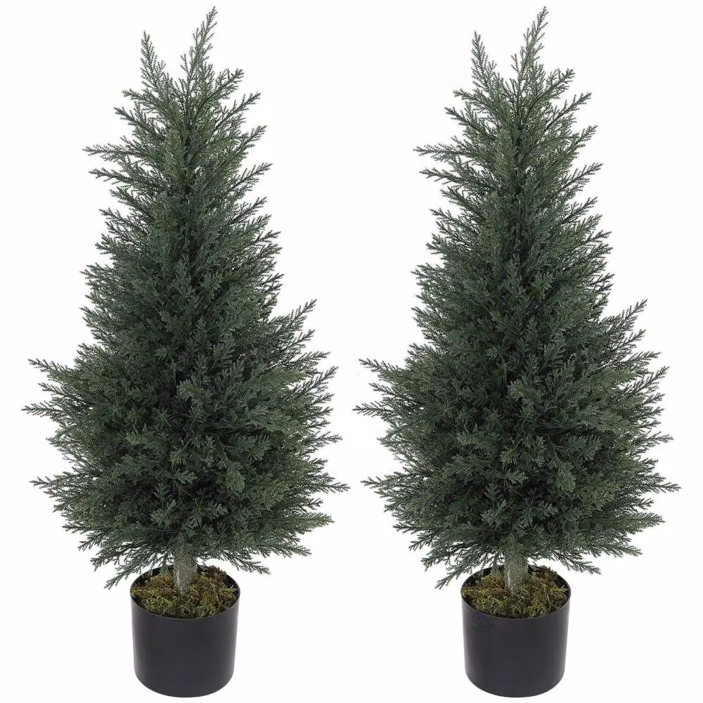 Wyld Haus Lusa Set of 2 Green UV Resistant Outdoor Artificial Cypress Trees, Height: 90 cm – 2