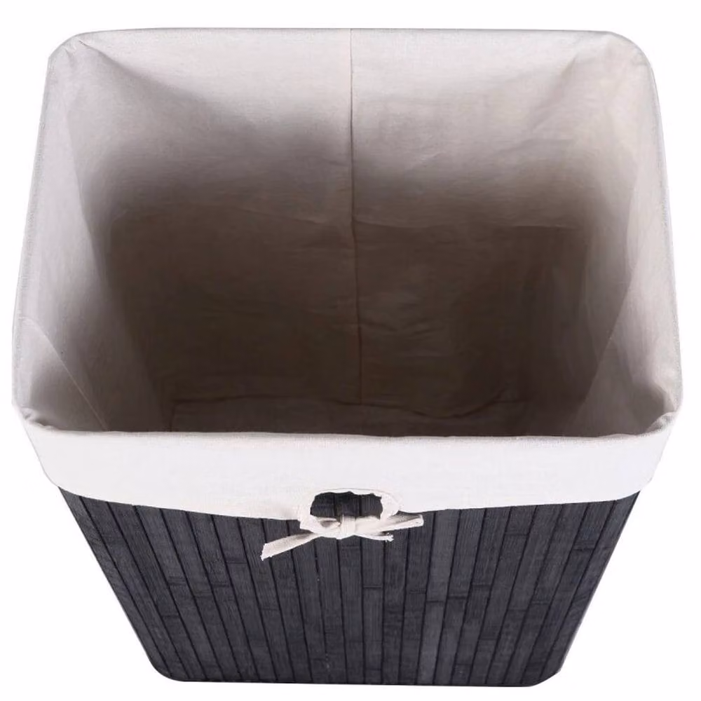FORGEVIO Bamboo Laundry Hamper Bin with Removable Bag and Handles, Black – 4