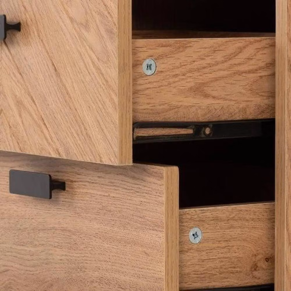 FORGEVIO Retro Herringbone Oak 3 Drawer Bedside Table in Beige – 2