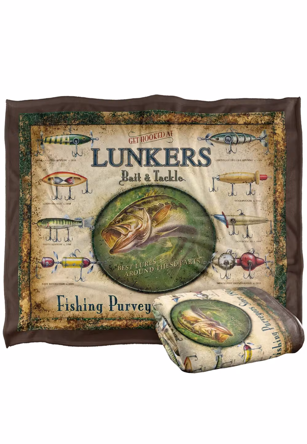 JQ Licensing Lunkers Bait Tackle Sign Super Soft White Fleece Throw Blanket W/D/H: 152 x 127 cm – 6