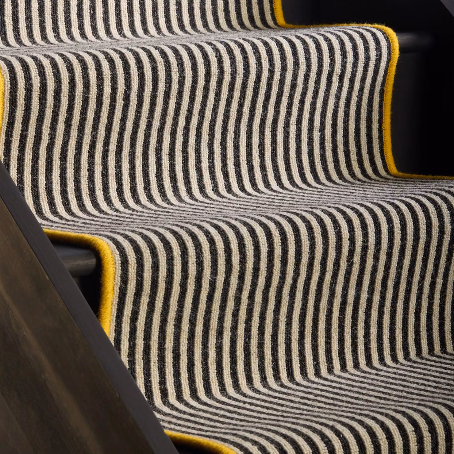 RainbowHome Mayfair Wool Stair Runner in Black with Yellow Edge, W/D/H: 70 x 600 cm – 2