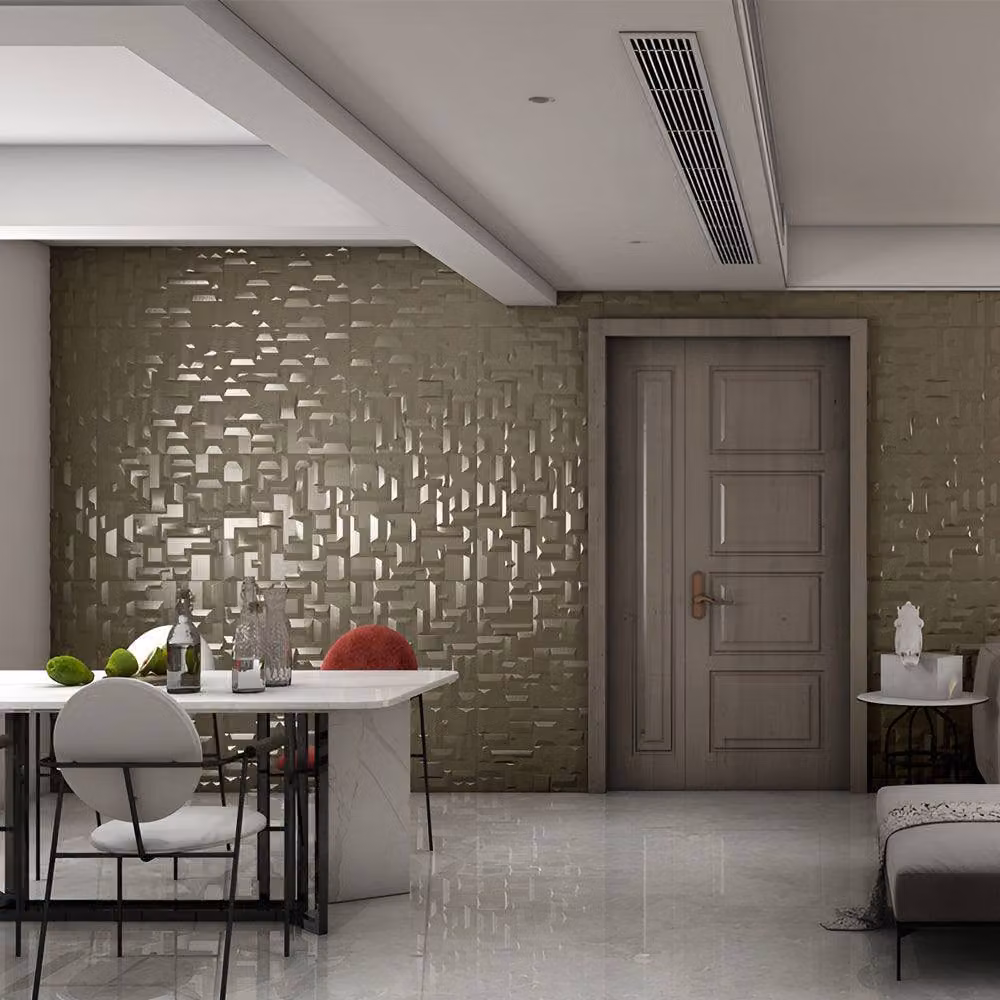 ENER-J Artistic 3D Geometric PU Leather Wall Panels, Beige, Pack of 4, W/H: 60 x 60 cm – 4