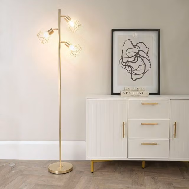 ValueLights Angus Metal Geometric Basket Shade Floor Lamp in Gold – 2