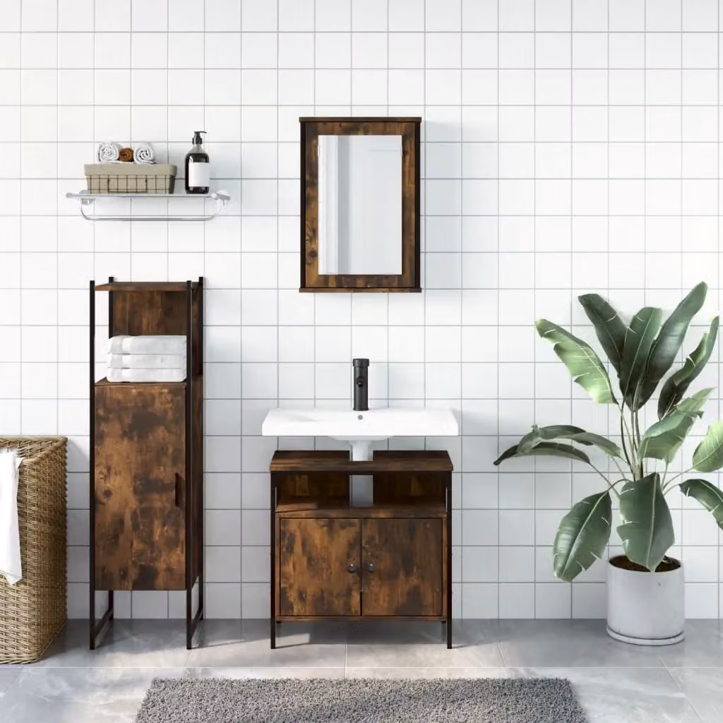 Berkfield Home 3 Piece Smoked Oak Bathroom Furniture Set in Brown – 2