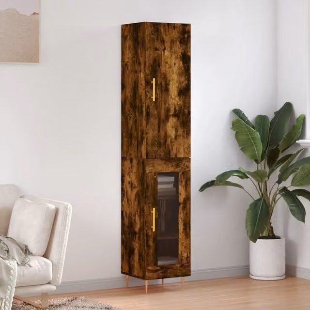 Berkfield Home Smoked Oak Highboard in Brown, W/D/H: 34.5 x 34.0 x 180.0 cm