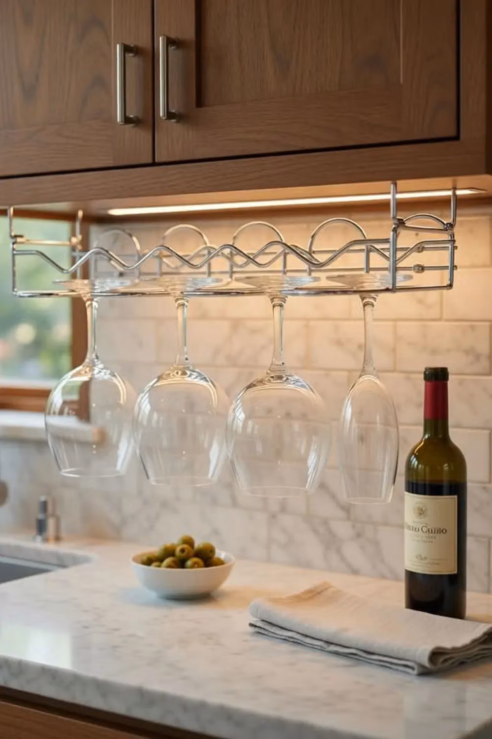Vinology Wall Mounted Silver Metal Wine and Glass Storage Rack for 5 Bottles and 12 Glasses – 3