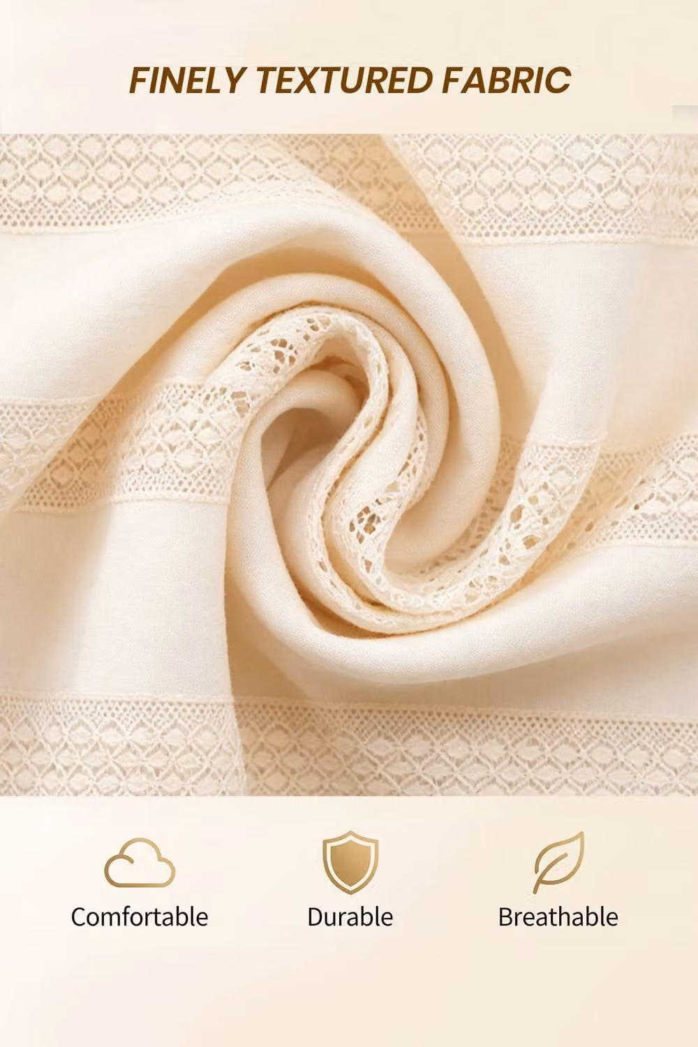 Living and Home Bohemian Semi-sheer Curtain with Tassels in Beige, Width: 300 cm – 2