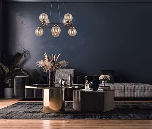 Netlighting Italux Galvez Industrial Retro 8 Light Globe Pendant Ceiling Light, Black, E14 – 2