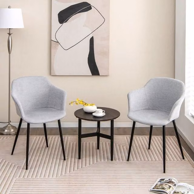 Costway Set of 2 Modern Upholstered Armless Accent Chairs in White Fabric with Black Metal Legs