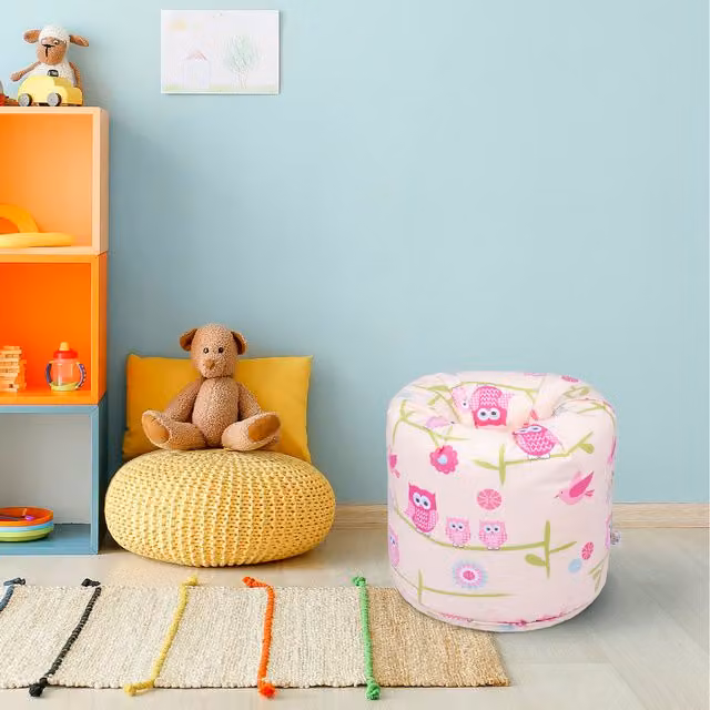 Ready Steady Bed Pink Floral Kids Bean Bag Chair Round Beanbag Seat Pouffe