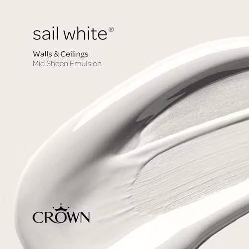 Crown Sail White Water Based Mid Sheen Emulsion for Walls and Ceilings, 2.5 l – 2