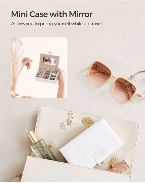 SONGMICS 3-Tier Lockable Jewellery Box Travel Case in White