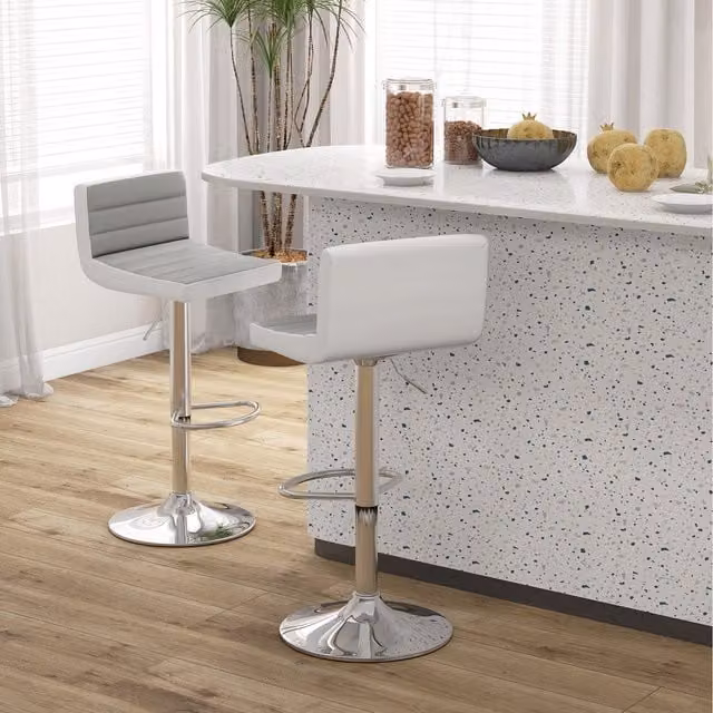 COSTWAY Set of 2 Adjustable Swivel Bar Stools in Grey with Synthetic Leather and Metal Frame