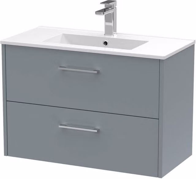 Balterley Winshill Contemporary 2 Drawer Wall Hung Vanity Basin Unit, Grey, Width: 80 cm