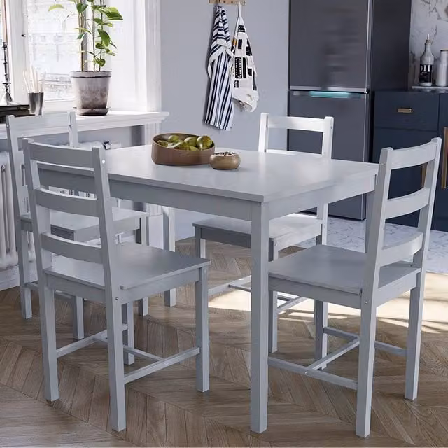 Vida Designs Yorkshire Grey Rustic Pine Dining Set with Rectangular Table and 4 Chairs