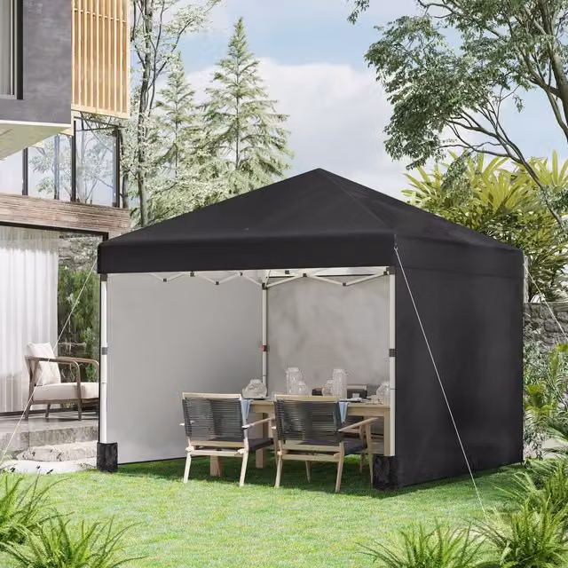 Outsunny Pop Up Gazebo Party Tent with 3 Sidewalls, Black, 3 x 3 m