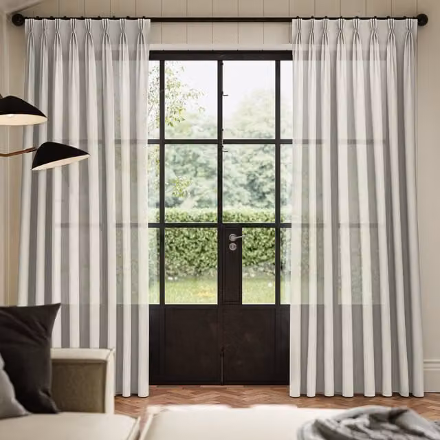 Ante Decor Karrika No Joins Sheer Made To Measure Linen Curtains in Beige and White