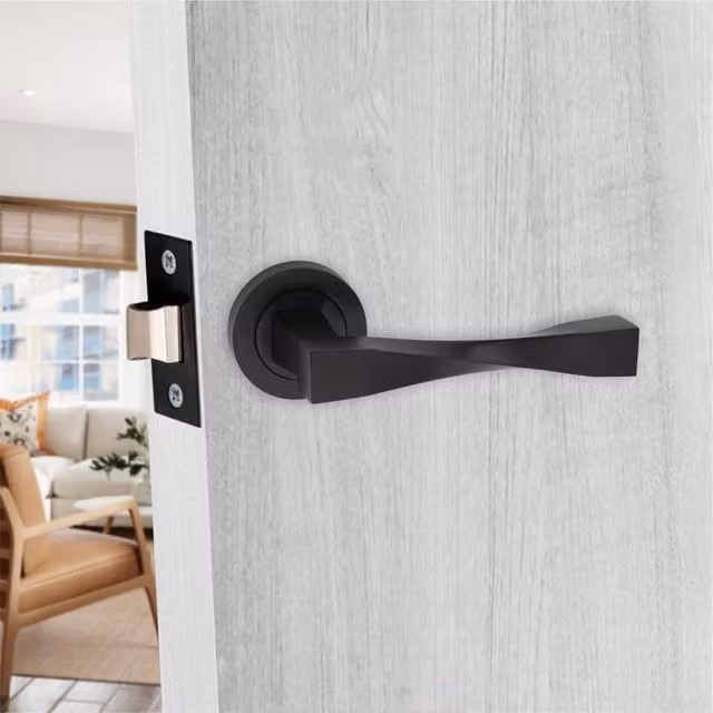 Golden Grace Matt Black Door Handle Set
