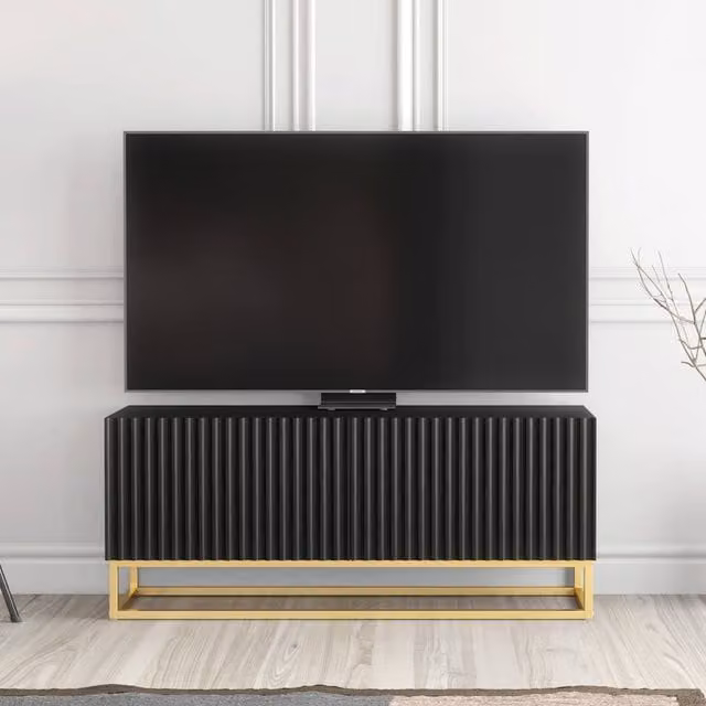 Creative Furniture Ripple Modern Fluted TV Unit in Black and Gold, W: 100 cm, D: 45 cm, H: 35 cm