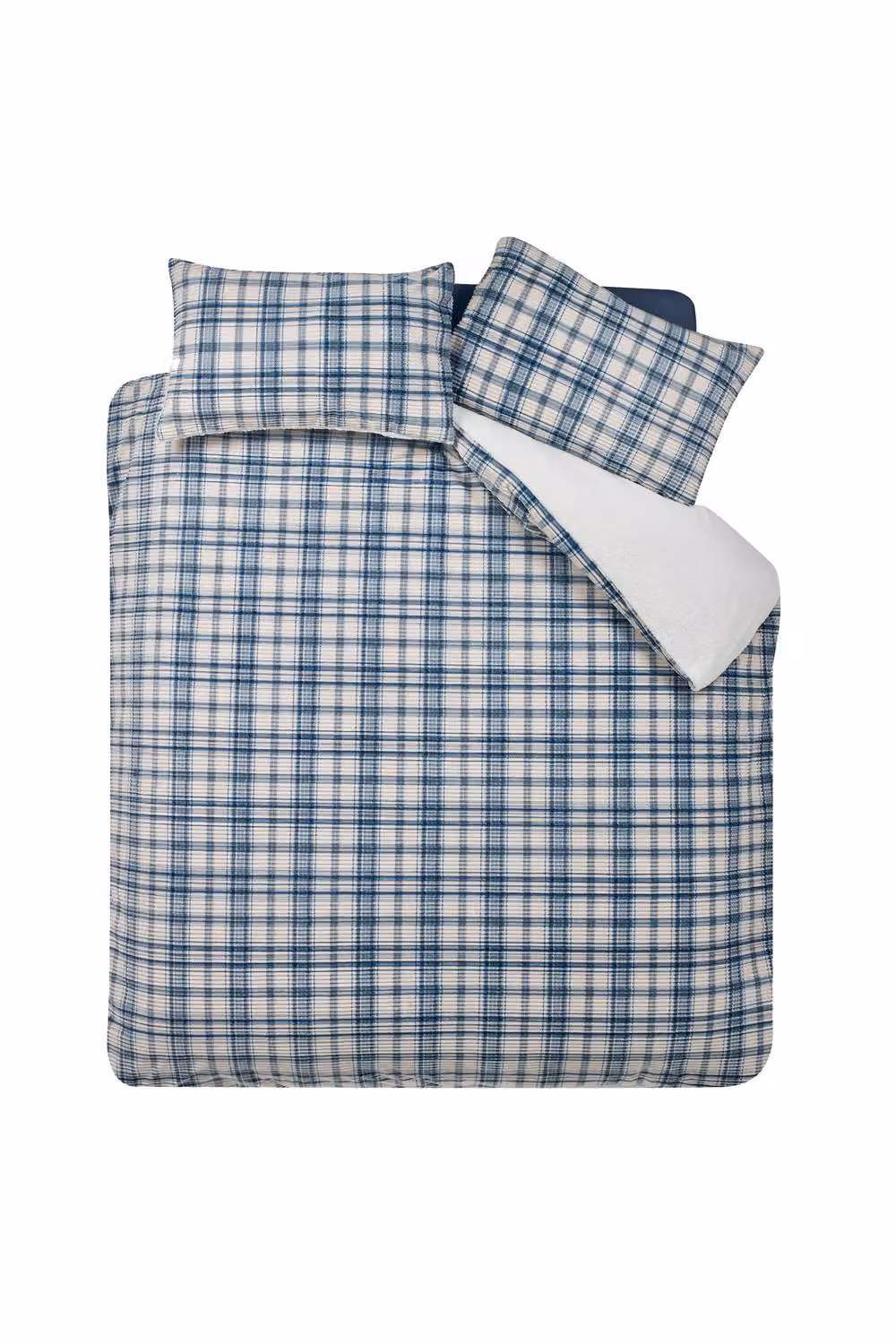 Catherine Lansfield Cosy Ribbed Check Reversible Duvet Cover Set in Blue, W/D/H: 200 x 200 cm – 2