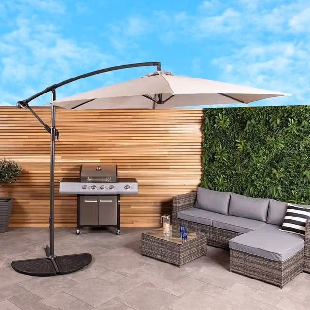 Charles Bentley 3m Hanging Banana Cantilever Patio Garden Umbrella in Light Grey – 1