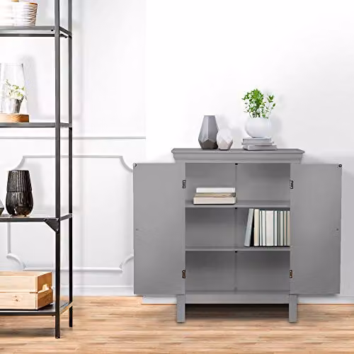 Teamson Home Grey Wooden Freestanding Bathroom Floor Cabinet with 2 Internal Shelves and Hinged Doors W/D/H: 38.1 x 25.4 x 86.4 cm – 4