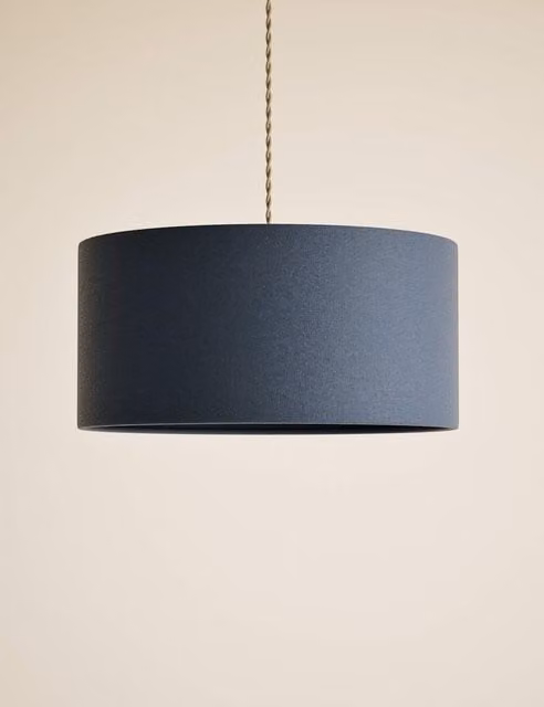 M&S Modern Navy Blue Cotton Mix Cylinder Lampshade