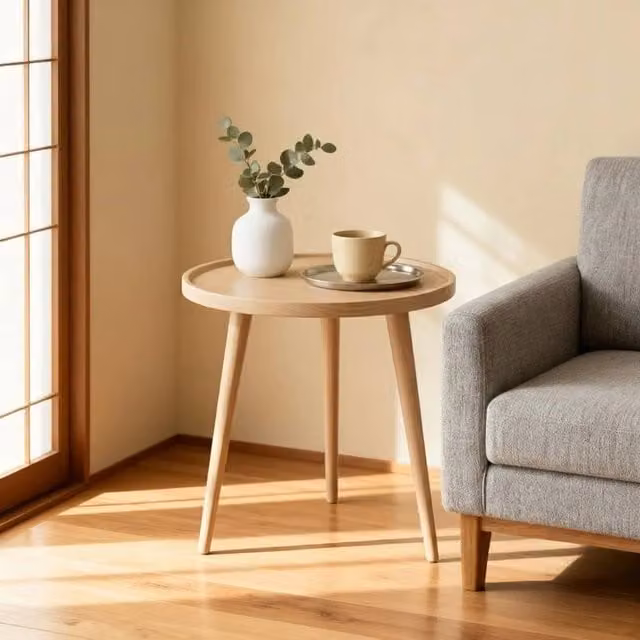 FORGEVIO Modern Small Round Solid Wood Side Table in Brown