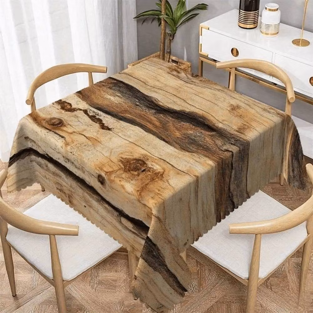 Pawnora Rectangular Polyester Tablecloth with Brown Wood Grain Graphic, 140 x 140 cm – 6