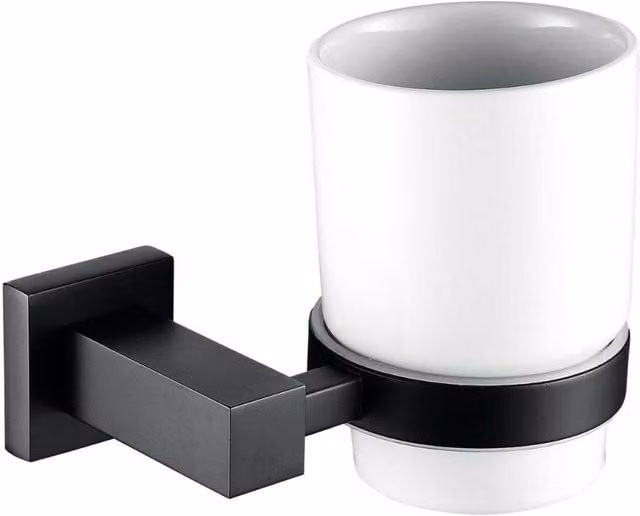 Nes Home Matte Black Wall Mounted Single Tumbler Cup and Holder Set